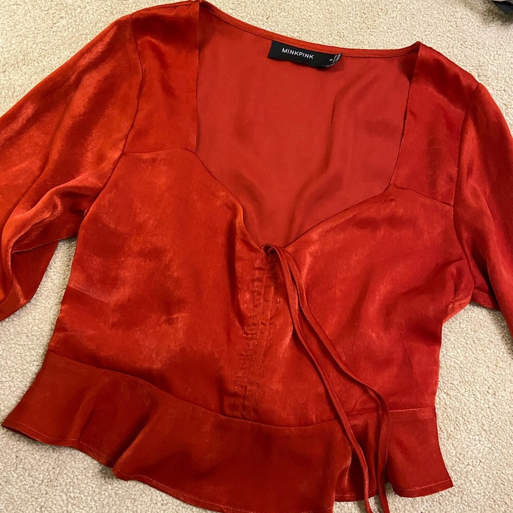 Mink Pink silk long sleeve sweetheart neck